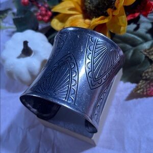 Vintage Silver Boho Engraved Bangle
